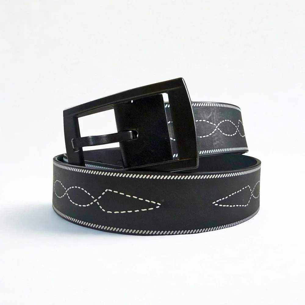 C4 Equestrian Belt Classic Unisex OS Black White Pattern Matte Black Buckle